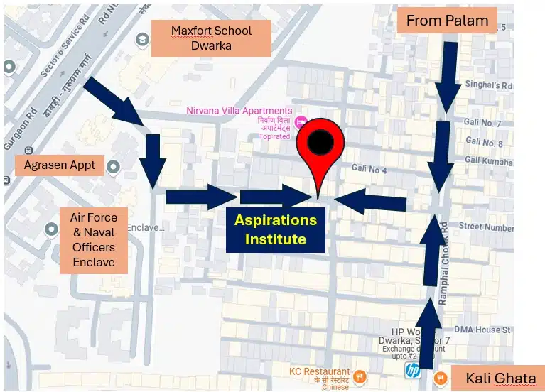 Google Map Location for Aspirations institute Dwarka