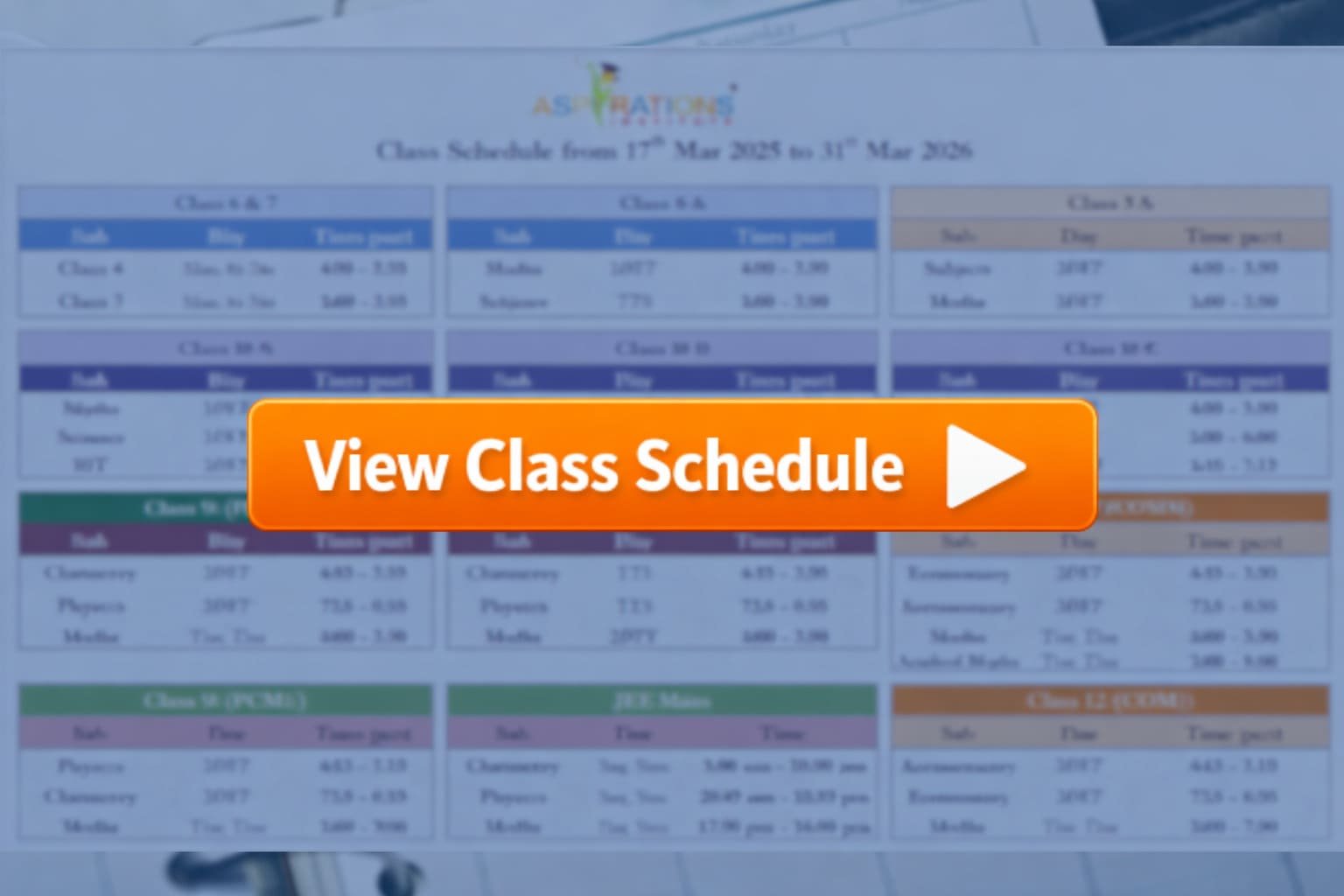 Offline Class Schedule - Academic Year 2025-26