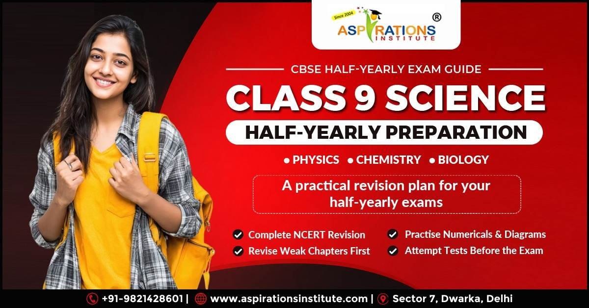 Class 9 Science Half-Yearly Exam Preparation – Physics, Chemistry and Biology Revision Guide | Aspirations Institute