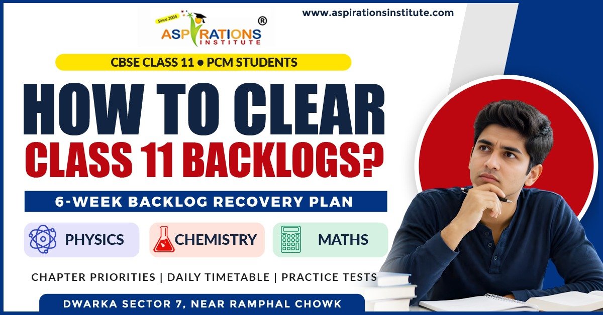 How to clear Class 11 backlogs in Physics, Chemistry and Maths with a 6-week recovery plan, chapter priorities, daily timetable and practice tests.
